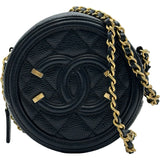 シャネル CHANEL CCフィリグリーラウンド チェーンショルダー AP0365 27番台 ブラック ゴールド金具 キャビアスキン レディース ショルダーバッグ