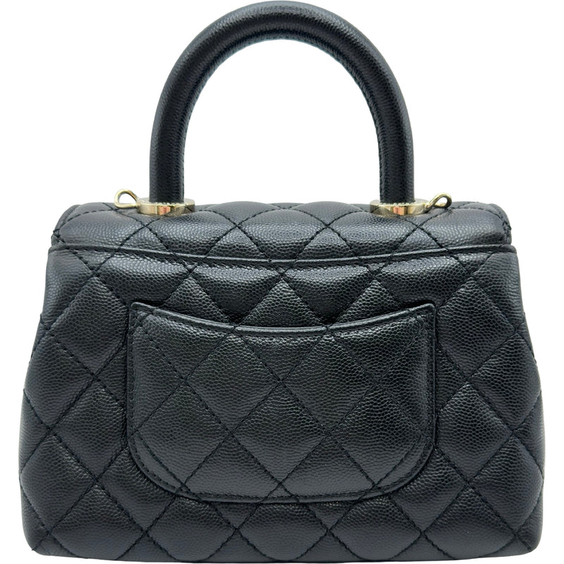 シャネル COCOケース ブラック ホワイト ゴールド金具 キャンバス シャネル CHANEL ココハンドルXXS AS2215 ブラック ゴールド金具