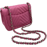 シャネル CHANEL ミニマトラッセ18シェブロン A35200 30番台 ピンク シルバー金具 ラムスキン レディース ショルダーバッグ