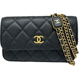 シャネル CHANEL マトラッセチェーンポーチ ブラック ゴールド金具 ラムレザー レディース ポーチ