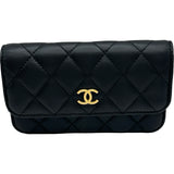 シャネル CHANEL マトラッセチェーンポーチ ブラック ゴールド金具 ラムレザー レディース ポーチ