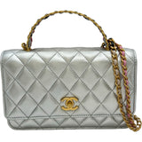 シャネル CHANEL マトラッセトップハンドルチェーンウォレット シルバー ゴールド金具 ラムスキン レディース ショルダーバッグ