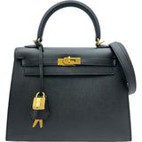 エルメス HERMES ケリー25 外縫い A刻印 ブラック ゴールド金具 エプソン レディース ショルダーバッグ
