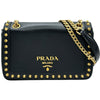 プラダ PRADA ロゴ スタッズ チェーンショルダー 1BD147 ブラック ゴールド金具 カーフスキン レディース ショルダーバッグ