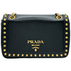 プラダ PRADA ロゴ スタッズ チェーンショルダー 1BD147 ブラック ゴールド金具 カーフスキン レディース ショルダーバッグ