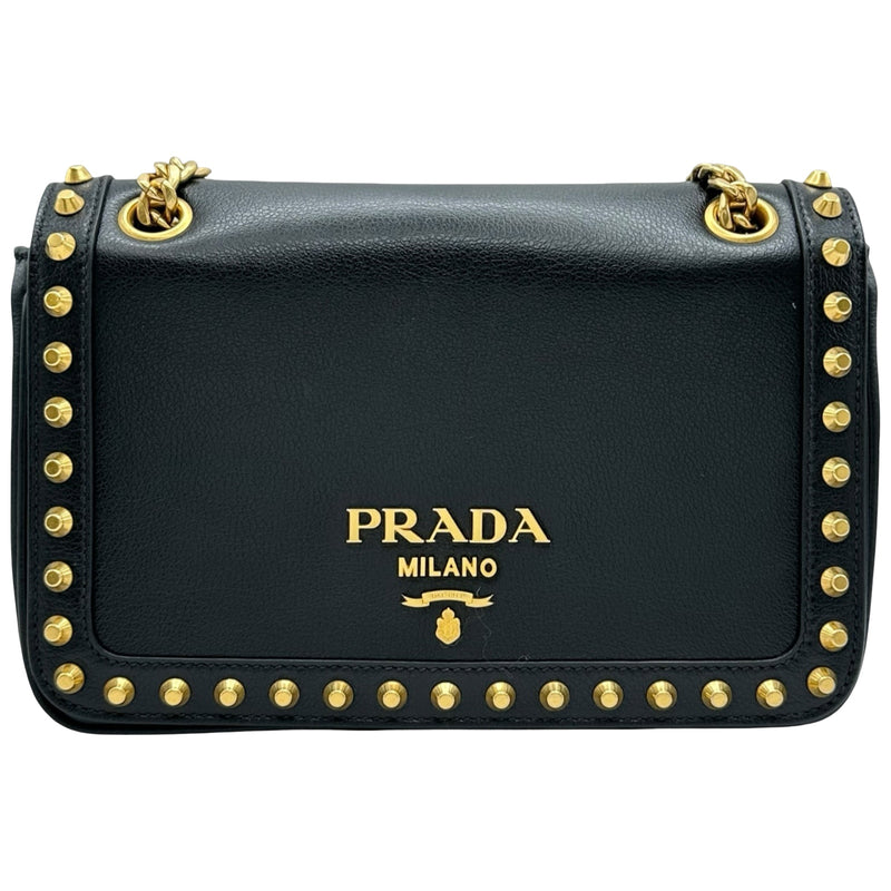 プラダ PRADA ロゴ スタッズ チェーンショルダー 1BD147 ブラック