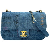 シャネル CHANEL ロゴプリントWチェーンショルダーバッグ AS3134 ブルー ゴールド金具 デニム レディース ショルダーバッグ