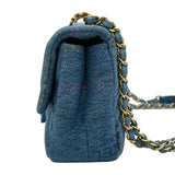 シャネル CHANEL ロゴプリントWチェーンショルダーバッグ AS3134 ブルー ゴールド金具 デニム レディース ショルダーバッグ