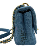 シャネル CHANEL ロゴプリントWチェーンショルダーバッグ AS3134 ブルー ゴールド金具 デニム レディース ショルダーバッグ