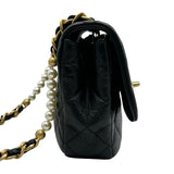 シャネル CHANEL マトラッセ パールチェーンショルダーバッグ AS3000 ブラック ゴールド金具 カーフスキン/パール レディース ショルダーバッグ
