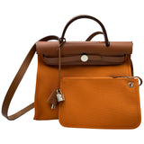エルメス HERMES エールバッグジップPM C刻印 オレンジ系/ナチュラル シルバー金具 トワル/ハンター レディース ショルダーバッグ