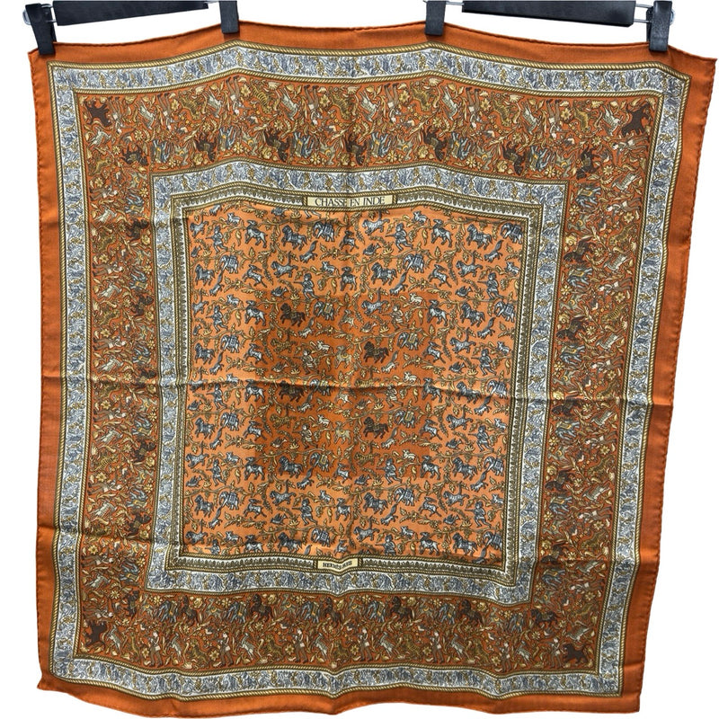 エルメス HERMES カレ90 CHASS EN INDE ブラウン カシミヤ/シルク