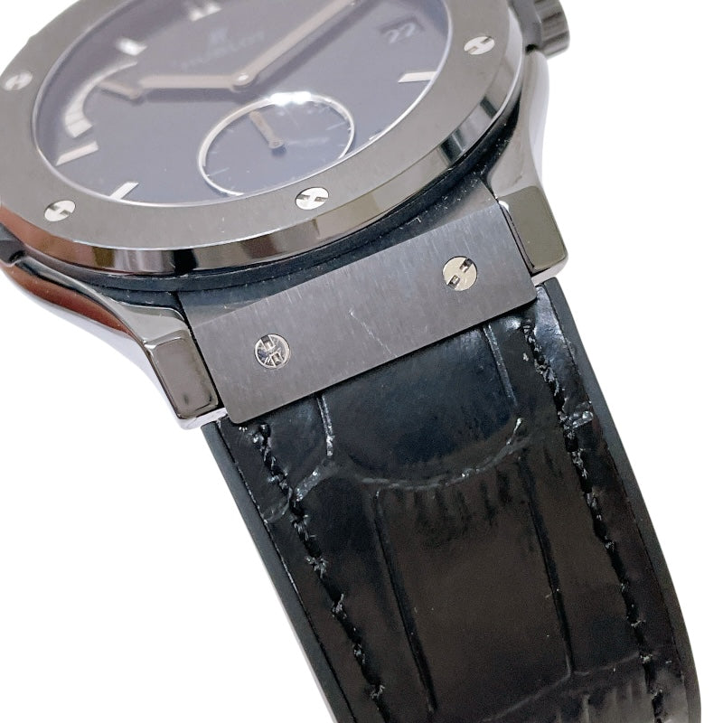 ウブロ HUBLOT クラシック・フュージョン パワーリザーブ8デイズ オールブラック 516.CM.1440.LR チタン×セラミック 手巻き メンズ 腕時計