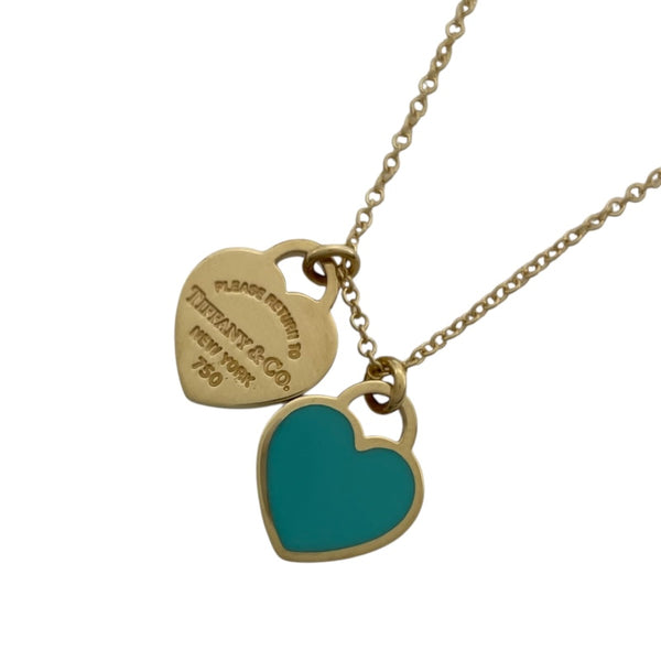 ティファニー TIFFANY＆CO リターントゥ ミニダブル ハートタグ ネックレス イエローゴールド Au750 ブルーエナメル ジュエリー
