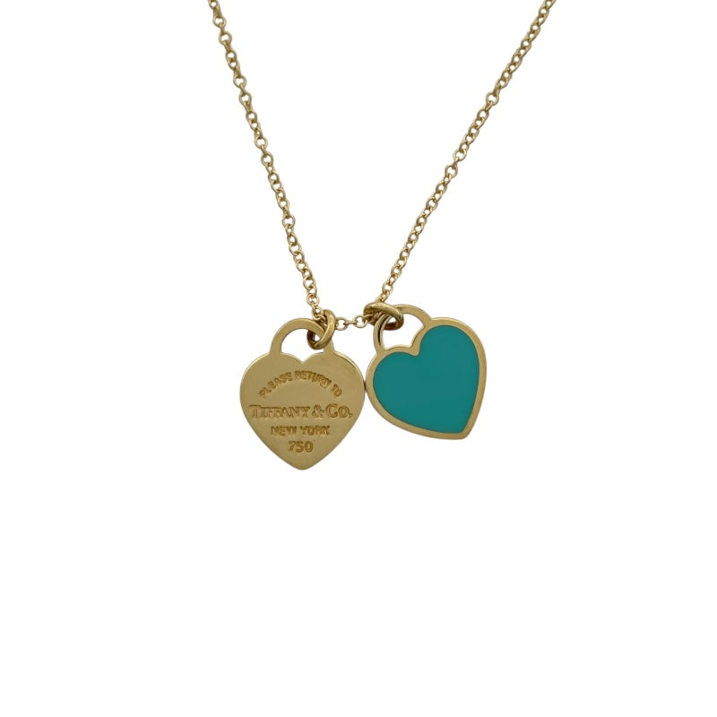 ティファニー TIFFANY＆CO リターントゥ ミニダブル ハートタグ ネックレス イエローゴールド Au750 ブルーエナメル ジュエリー