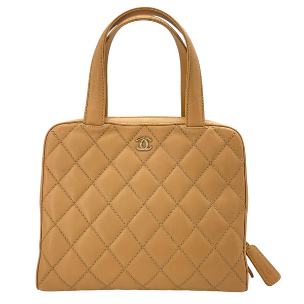 シャネル CHANEL ワイルドステッチハンドバッグ ベージュ　ゴールド金具 レザー レディース ハンドバッグ