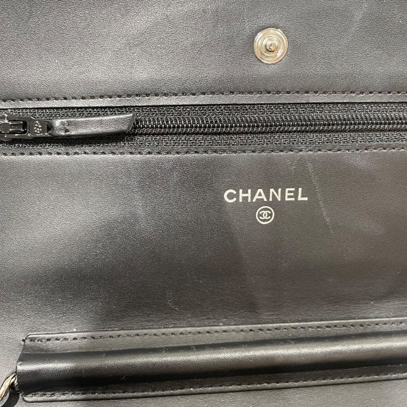 シャネル CHANEL ココマークチェーンウォレット ブラック/シルバー キャビアスキン レディース ショルダーバッグ