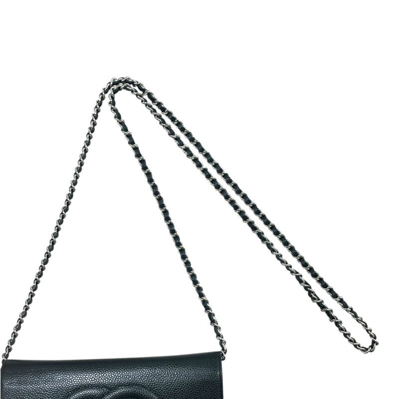 シャネル CHANEL ココマークチェーンウォレット ブラック/シルバー キャビアスキン レディース ショルダーバッグ