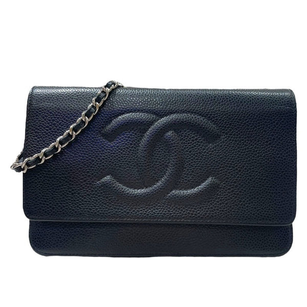 シャネル CHANEL ココマークチェーンウォレット ブラック/シルバー キャビアスキン レディース ショルダーバッグ