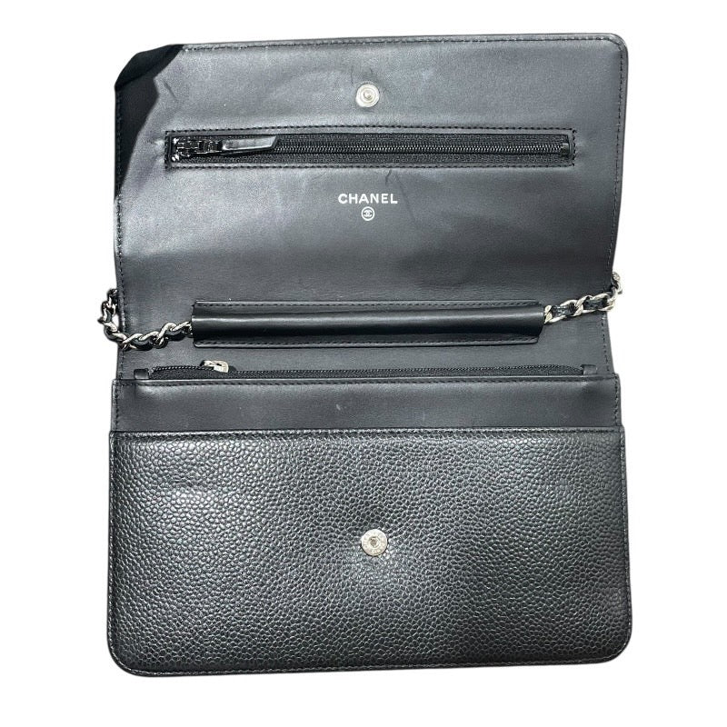 シャネル CHANEL ココマークチェーンウォレット ブラック/シルバー キャビアスキン レディース ショルダーバッグ