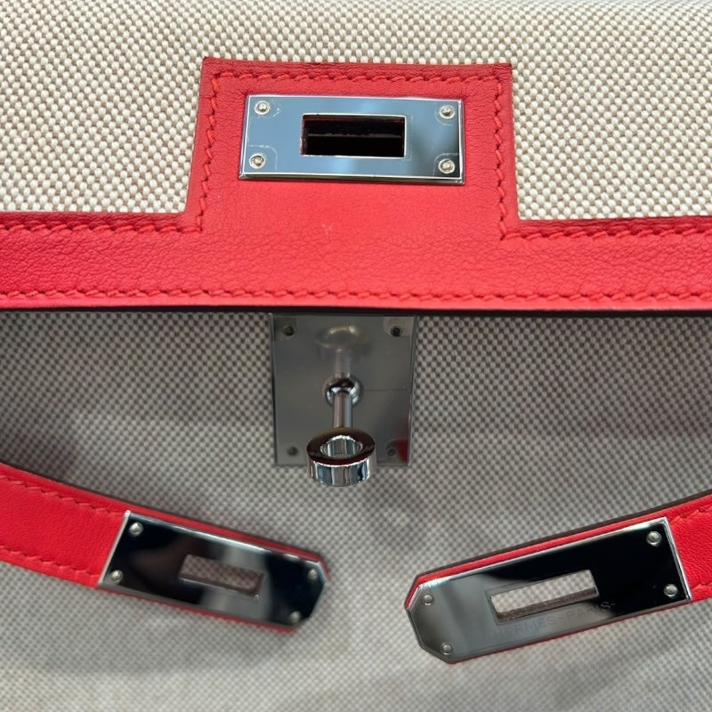 エルメス HERMES ケリー28 内縫い Y刻　 ベージュ・ヴァーミリオン/SV金具 トワル・スイフト レディース ショルダーバッグ
