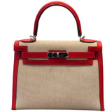 エルメス HERMES ケリー28 内縫い Y刻　 ベージュ・ヴァーミリオン/SV金具 トワル・スイフト レディース ショルダーバッグ