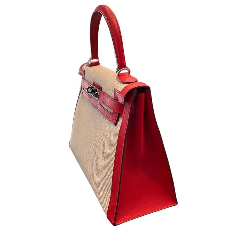 エルメス HERMES ケリー28 内縫い Y刻　 ベージュ・ヴァーミリオン/SV金具 トワル・スイフト レディース ショルダーバッグ