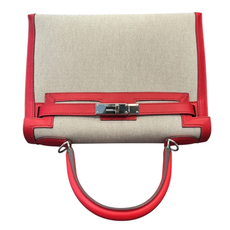エルメス HERMES ケリー28 内縫い Y刻　 ベージュ・ヴァーミリオン/SV金具 トワル・スイフト レディース ショルダーバッグ