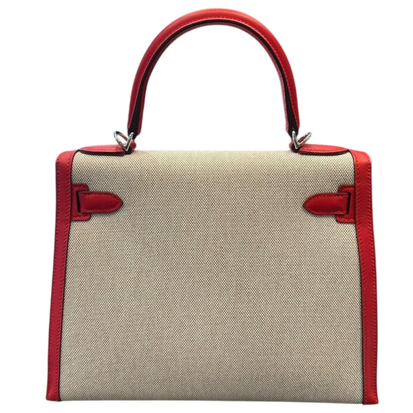 エルメス HERMES ケリー28 内縫い Y刻　 ベージュ・ヴァーミリオン/SV金具 トワル・スイフト レディース ショルダーバッグ