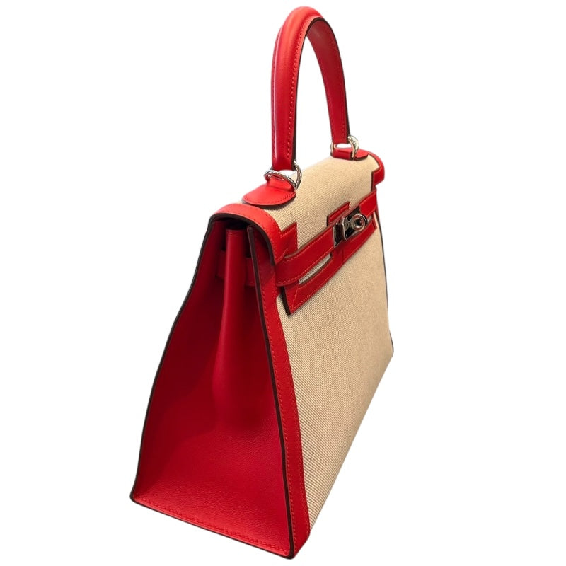 エルメス HERMES ケリー28 内縫い Y刻　 ベージュ・ヴァーミリオン/SV金具 トワル・スイフト レディース ショルダーバッグ