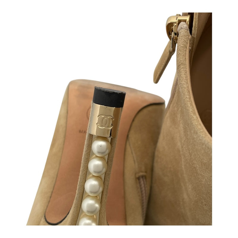 シャネル CHANEL パール装飾ショートブーツ G32752 ベージュ スウェード レディース ブーツ