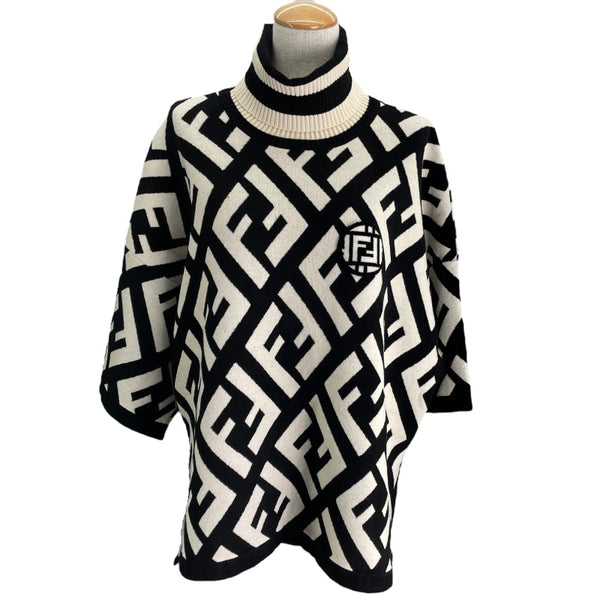 フェンディ FENDI FF総柄タートルネックニットポンチョ FZY639A3PU アイボリー/ブラック ウール レディース ポンチョ