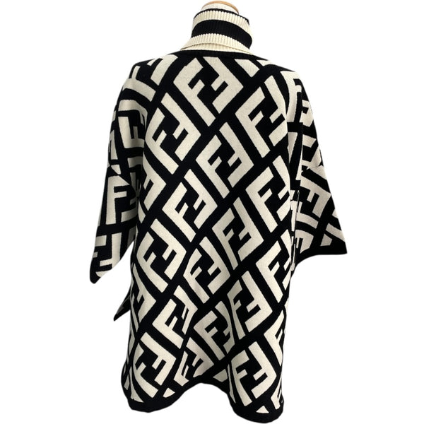 フェンディ FENDI FF総柄タートルネックニットポンチョ FZY639A3PU アイボリー/ブラック ウール レディース ポンチョ