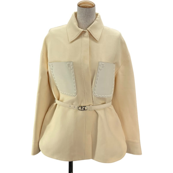 フェンディ FENDI ベルト付シャツジャケット FJ7262 アイボリー 羊毛 レディース その他アウター