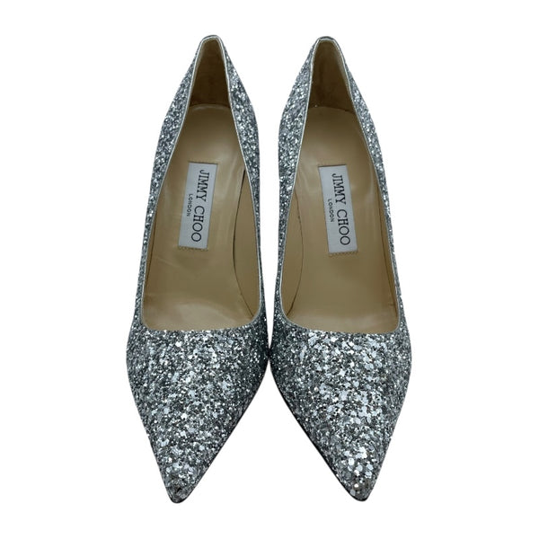 ジミーチュウ JIMMY CHOO グリッターヒールパンプス シルバー レザー レディース パンプス