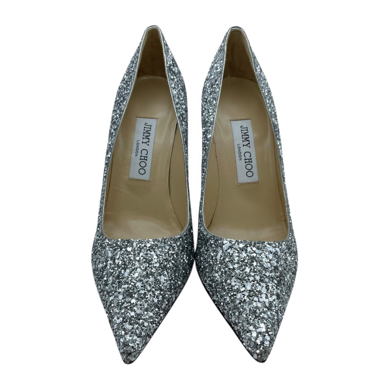 ジミーチュウ JIMMY CHOO グリッターヒールパンプス シルバー レザー レディース パンプス