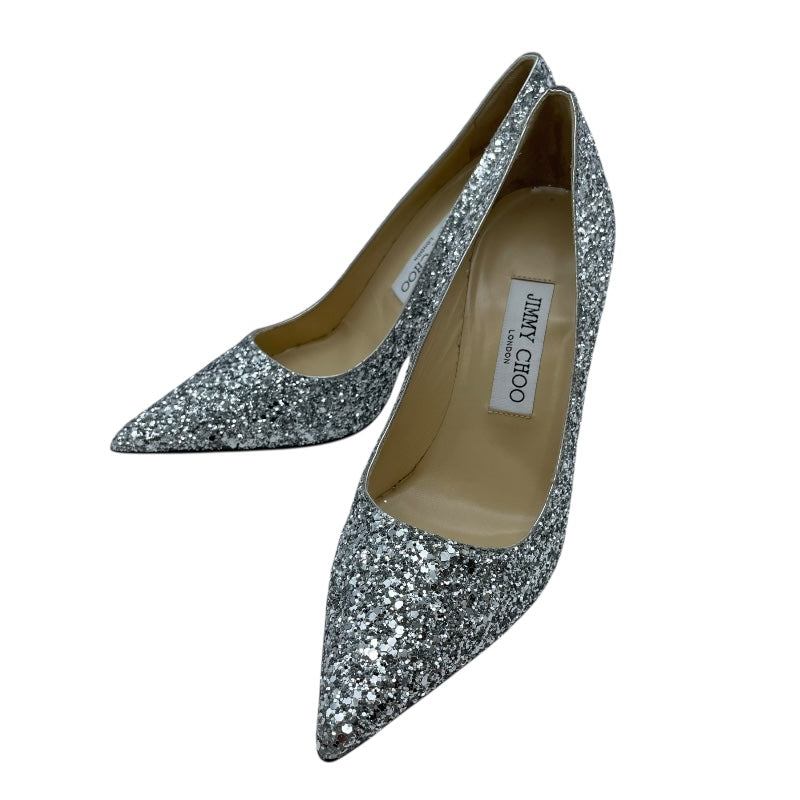 ジミーチュウ JIMMY CHOO グリッターヒールパンプス シルバー レザー レディース パンプス