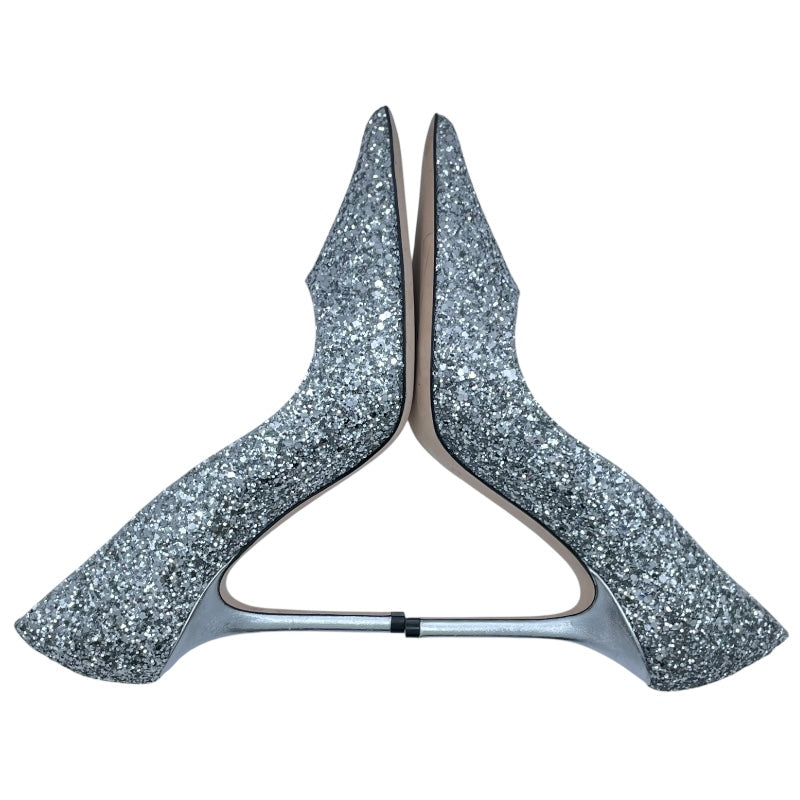 ジミーチュウ JIMMY CHOO グリッターヒールパンプス シルバー レザー レディース パンプス
