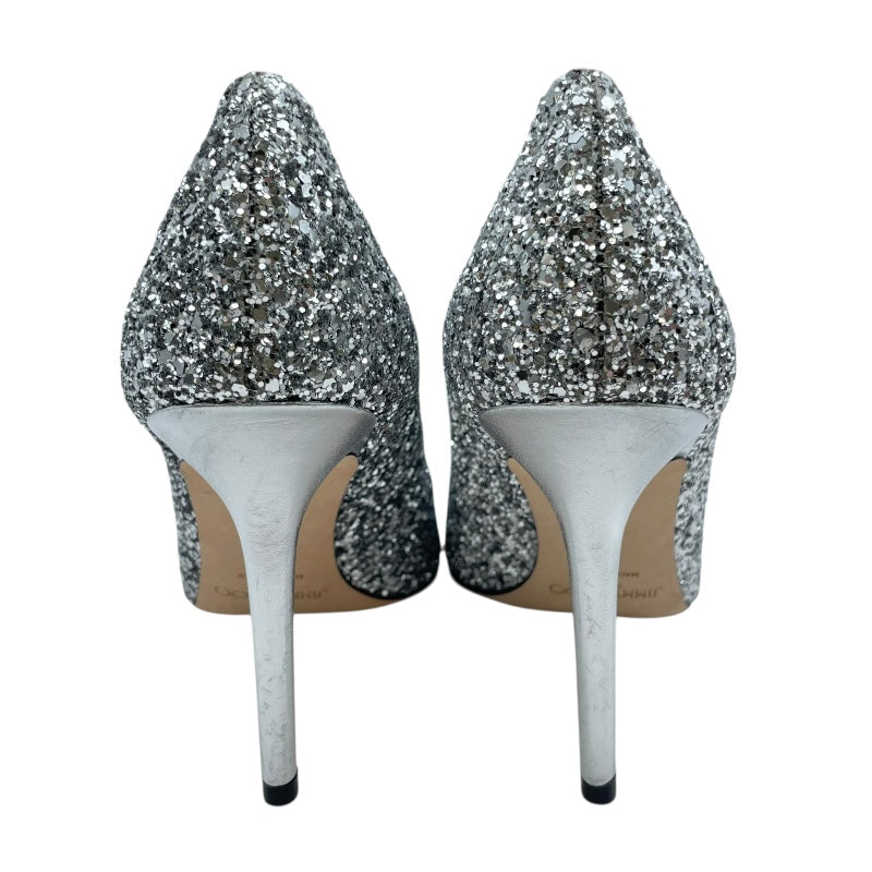 ジミーチュウ JIMMY CHOO グリッターヒールパンプス シルバー レザー レディース パンプス
