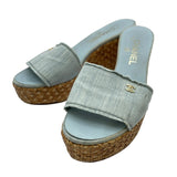 シャネル CHANEL ココマークデニムヒールサンダル G26345 ブルー レディース サンダル