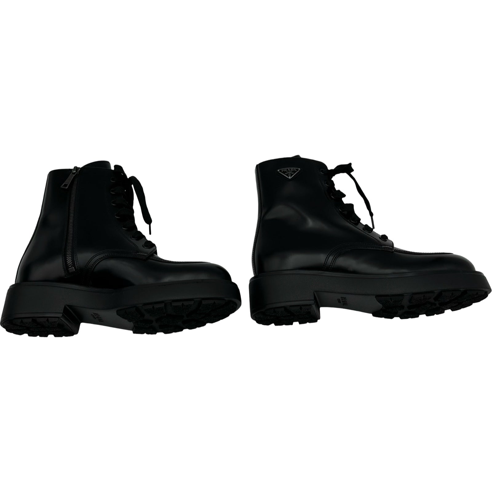プラダ PRADA トライアングルロゴレザーショートブーツ ブラック