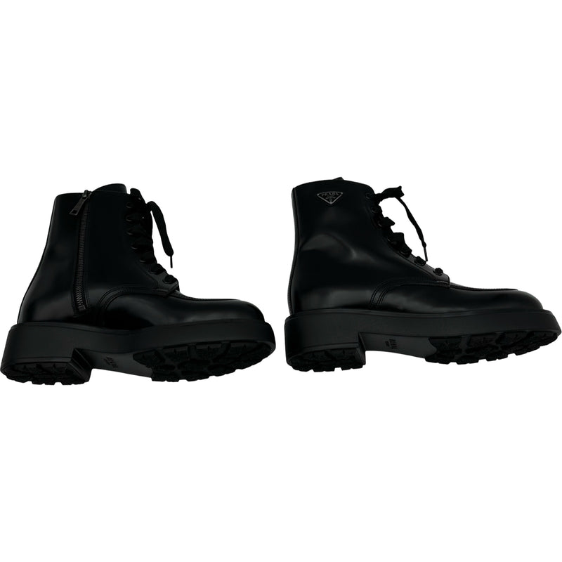 PRADA プラダスポーツ 38 レザー ショートブーツ ブラック 本革 プラダ PRADA トライアングルロゴレザーショートブーツ ブラック