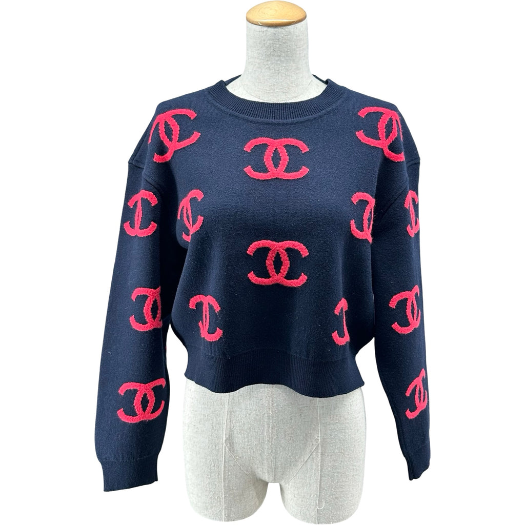 シャネル CHANEL カシミヤ混ココマークニットセーター P70525 ネイビー