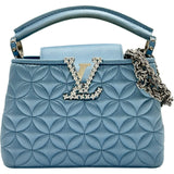 ルイ・ヴィトン LOUIS VUITTON カプシーヌMINI ライトブルー系 シルバー金具 サテン/ラインストーン レディース ショルダーバッグ