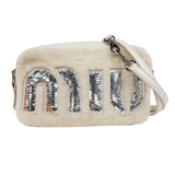 ミュウミュウ miu miu モントーネレターショルダーバッグ 5BH119 アイボリー　シルバー金具 ファー/レザー　スパンコール レディース ショルダーバッグ