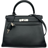 エルメス HERMES ケリー28 □N刻 ブラック シルバー金具 エプソン レディース ショルダーバッグ