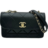 シャネル CHANEL マトラッセミニフラップショルダーバッグ ブラック ゴールド金具 ラムスキン レディース ショルダーバッグ