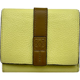 ロエベ LOEWE トライフォールドウォレット イエロー/ブラウン シルバー金具 カーフ レディース 二つ折り財布