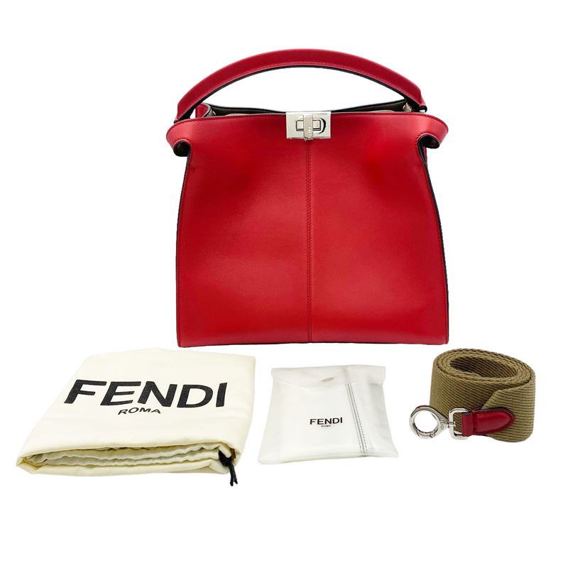 フェンディ FENDI ピーカブー エックスライト ミディアム 8BN310 レッド シルバー金具 レザー レディース トートバッグ