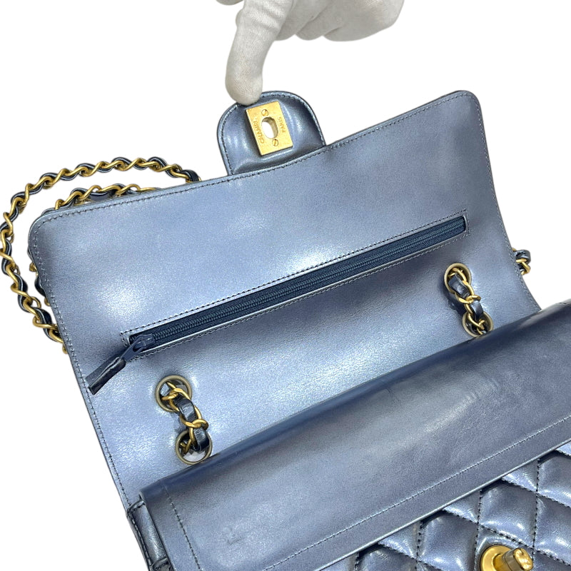 シャネル CHANEL マトラッセ25 A01112 メタリックブルー ゴールド金具 カーフスキン レディース チェーンショルダーバッグ
